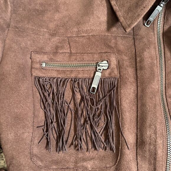Vintage Panhandle Slim Faux Suede Leather Fringe Jacket Western Cowgirl Small - Picture 9 of 10